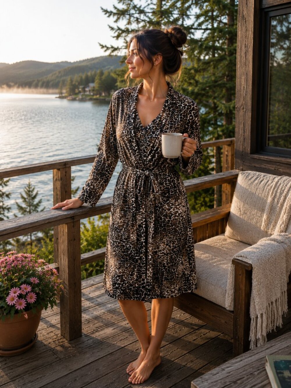 Animal Print 2-Piece Nightgown & Robe Set Soft Stretch Loungewear. Size M to L